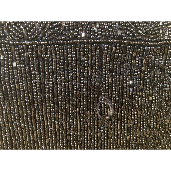 Vintage 80s Purse 1980s Black Beaded Art Deco Goth Glam Prom Cocktail Bag - Picture 5 of 6